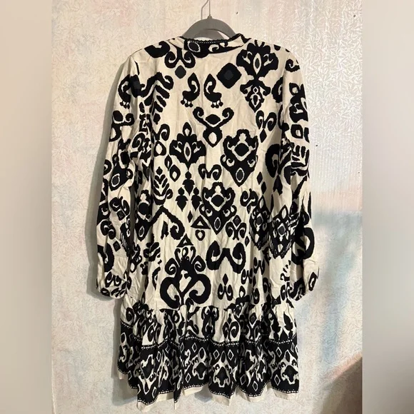 Zara Monochrome Patterned, Cottagecore, Mini, Ruffled, Dress, Sz XS - Picture 5 of 9